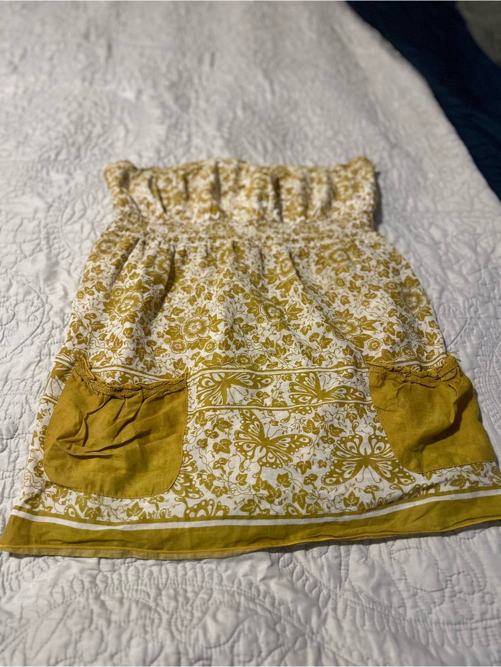 Charlotte Russe Yellow and Cream Smocked Strapless top